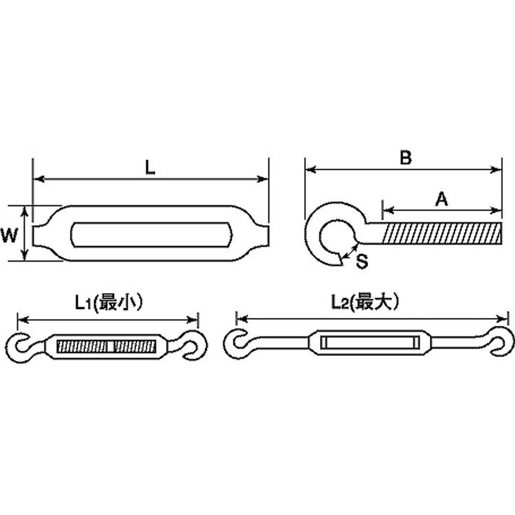 枠式ターンバックル（フックワクシキターンバックル(フック　TB-5HM　ステンレス(303、304、XM7等)　生地(または標準)