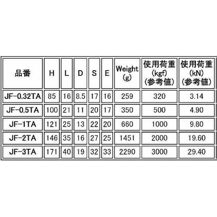 重量フック（止め付ジュウリョウフック(トメツキ　JF-0.32TA　ステンレス(303、304、XM7等)　生地(または標準)