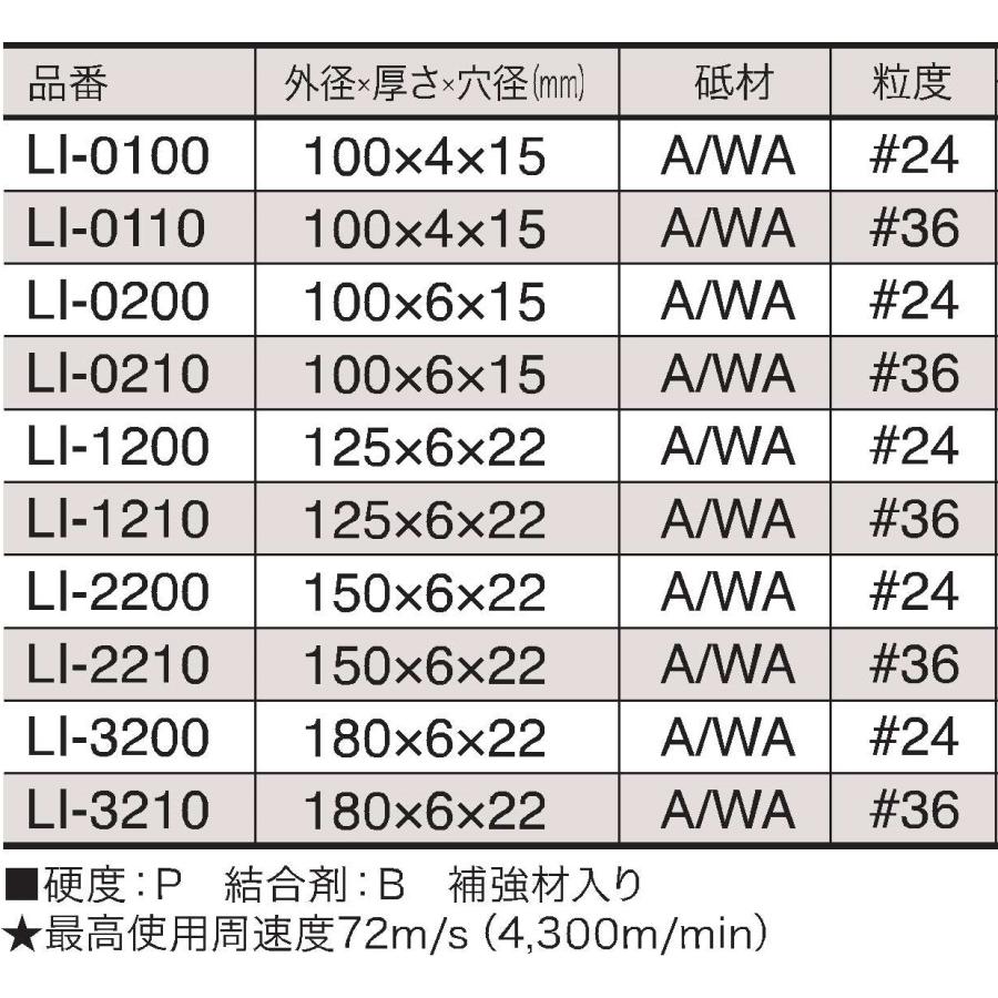 10枚・在庫あり】 150×6×22 オフセット砥石 LI-2210 金属用 ＃36