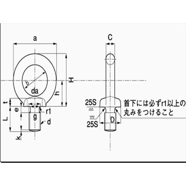 アイボルト M12 ユニクロ （1個単位 バラ売り） 鉄 スチール メッキ｜nejisugu｜02