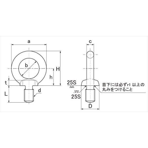 アイボルト M6 ユニクロ （1個単位 バラ売り） 鉄 スチール メッキ