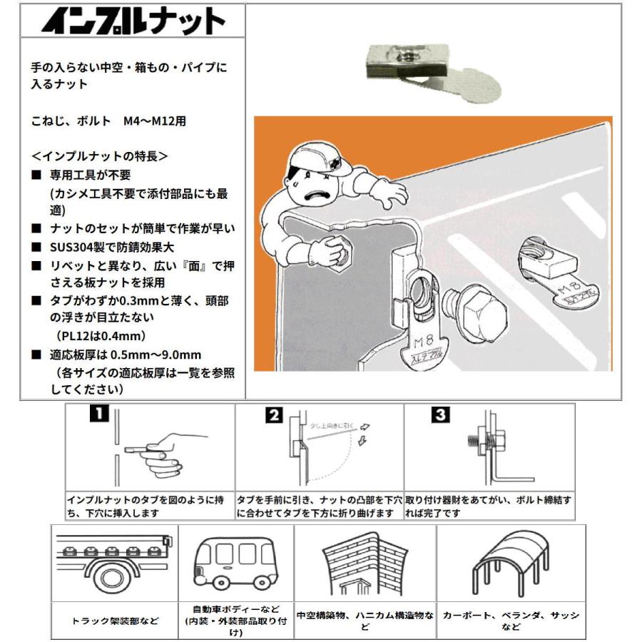 M8ロング(PL8L)インプルナット(ネジセット選択可)手が入らない裏面に