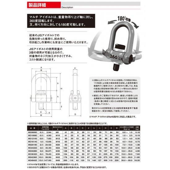 マルチアイボルト WLL/5.8T No.30 SCM435 2個セット マルチアイボルト WLL/5.8T No.30 SCM435 2個セット マルチ