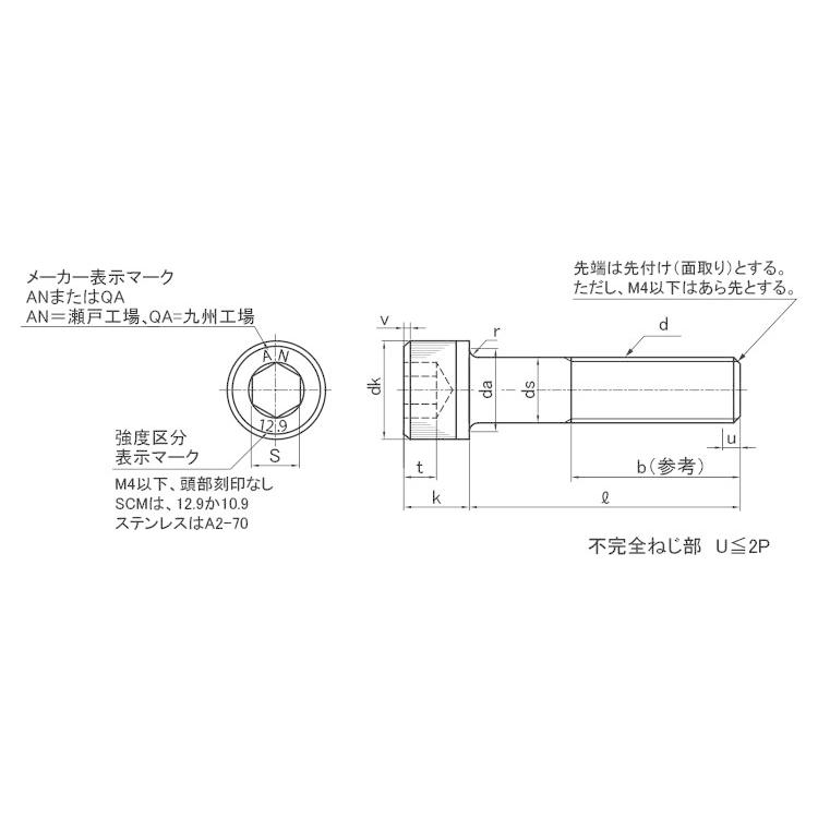 ステンレス キャップボルト (全ねじ) M6 (太さ=6mm)×長さ=22mm 【 バラ 