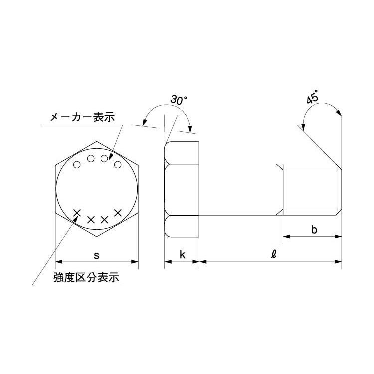 高強度の鉄[SCM435](黒染加工) 六角ボルト [強度区分：10.9] (細目・全