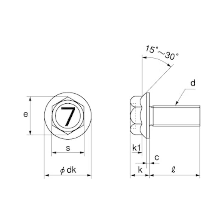 鉄/黄褐色メッキ 7マーク フランジボルト [2種] (全ねじ) M6 (太さ=6mm)×長さ=25mm　【 バラ売り ： 7本入り 】｜nejiya｜03