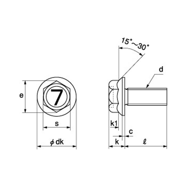 鉄/ブラックメッキ 7マーク フランジボルト [2種] (全ねじ) M8 (太さ=8mm)×長さ=30mm　【 バラ売り ： 3本入り 】｜nejiya｜03