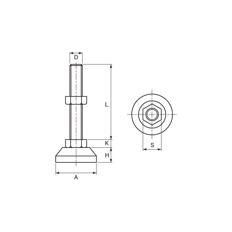 ステンレス　アジャストボルト　[重量物用]　M16　(太さ=16mm)×長さ=250mm