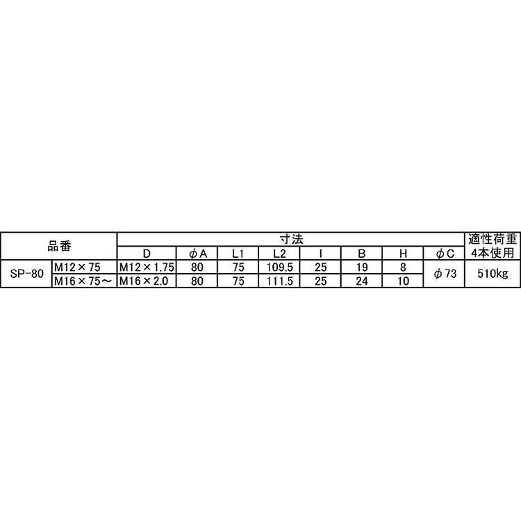 ステンレス　耐震アジャストボルト　[SP-80]　M16　(太さ=16mm)×長さ=75mm