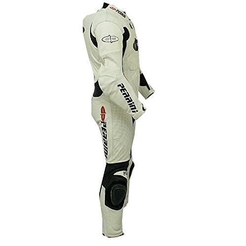 通販半額 Perrini 1 pc Fusion Motorcycle Riding Racing Leather Suit with Padding&Hump White (パディング&ハンプホワイト)