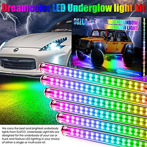 目玉商品 SUZCO 6 PCS Car Dreamcolor Underglow Lights%car men% 【アップグレード】 216-LEDs二列ランダムネオンアンダーボディLEDストリップキットAPP%car men%レ
