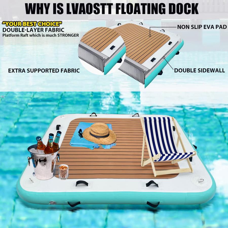 【ほぼ未使用】 LVAOSTTインフレータブルフローティングドックプラットフォーム湖、川、プール、ビーチ、オーシャン、浮島いかだ滑り止め付き、電動エアポンプ、収納バッグ 【1414546331】(50714円)