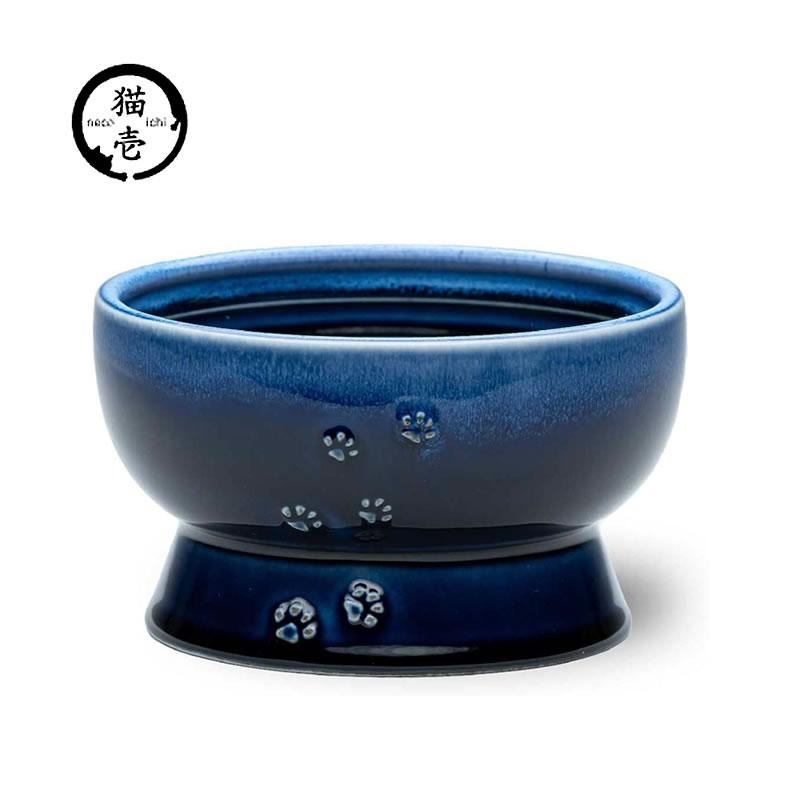 猫壱（necoichi） 美濃焼 脚付 ウォーターボウル ブルー 猫用品 食器