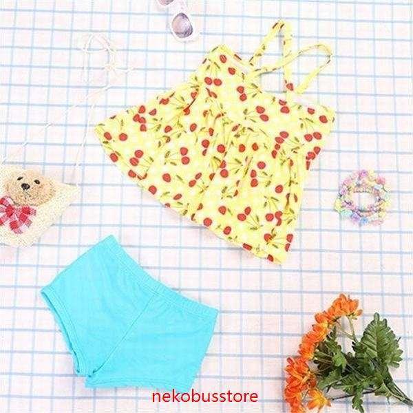 キッズ 子供水着 セパレート スイムウェア トップス+ショーツパンツ 女の子 さくらんぼ柄 チェリー柄 ベビー 水泳|nekobusstore|08