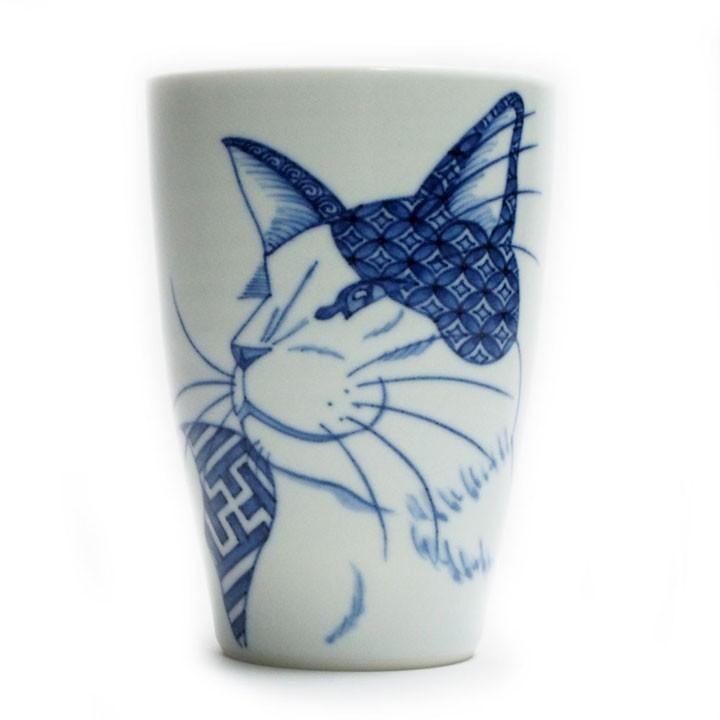 風龍窯（見谷佳則）猫の染付フリーカップ(大) 横顔小紋猫 猫 京焼 