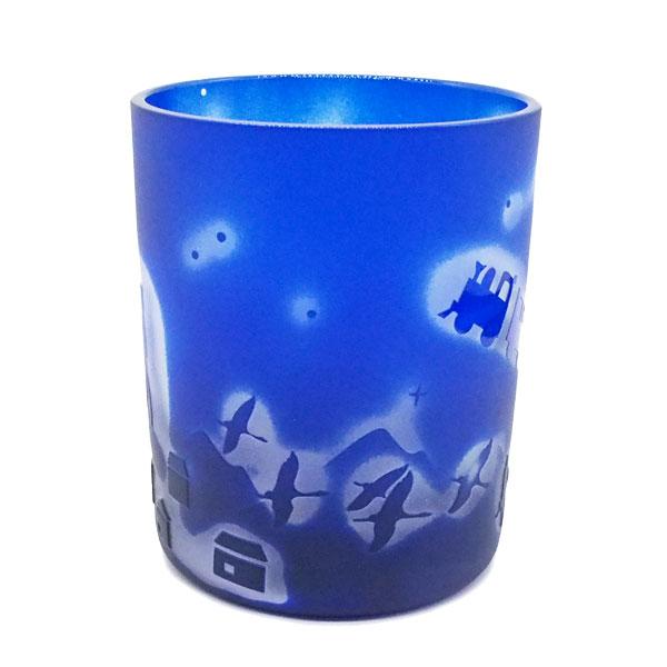 江戸硝子】 猫 ロックグラス 銀河鉄道の夜猫 サンドブラストガラス工房