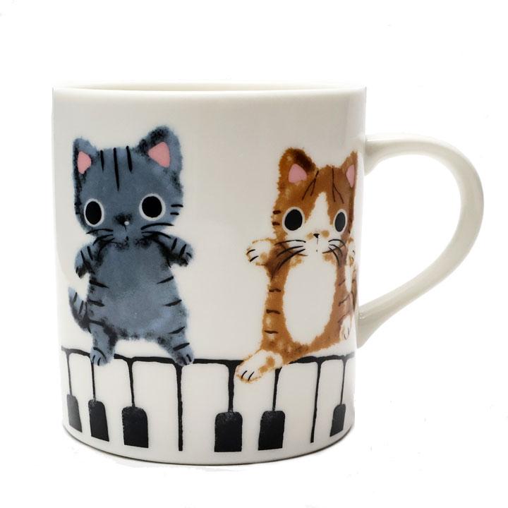 ピアノマグ ストレートタイプ やまねこ 猫のマグカップ 猫グッズ 猫