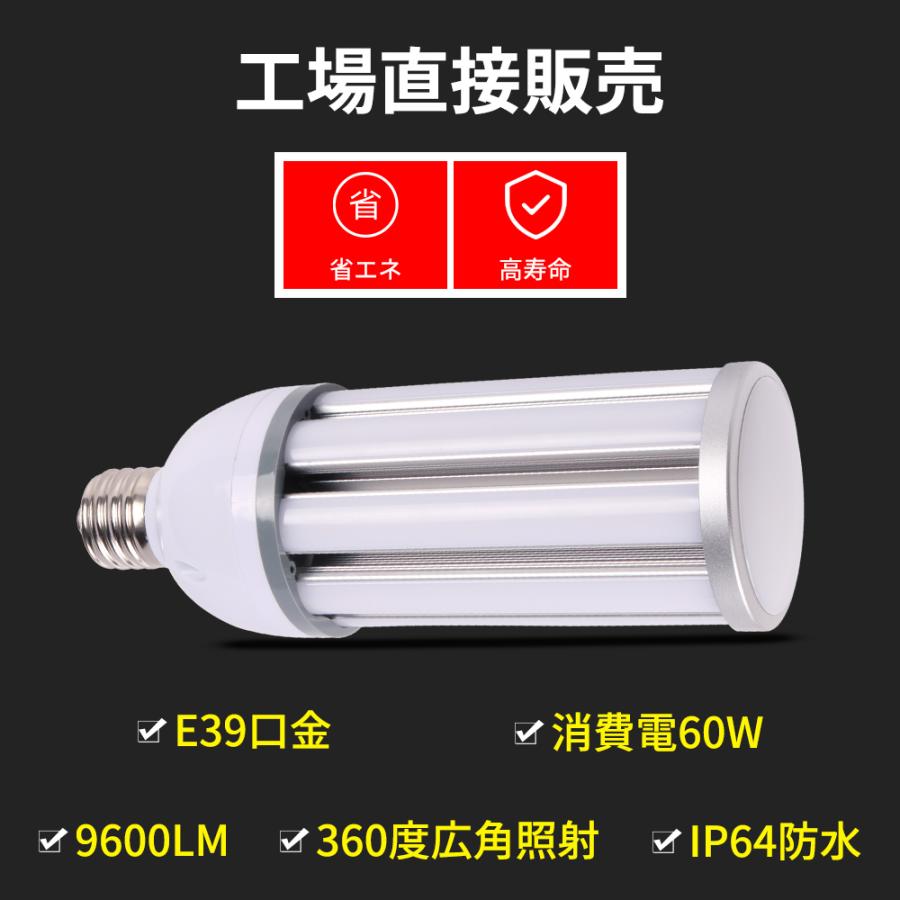 【2年保証】400W水銀灯交換用コーン型LED 60W E39 9600lm明るさ 400w水銀ランプほぼ同じ IP64防水 LEDコーンライト LED水銀ランプ 密閉型器具対応｜nekonekoneko｜02