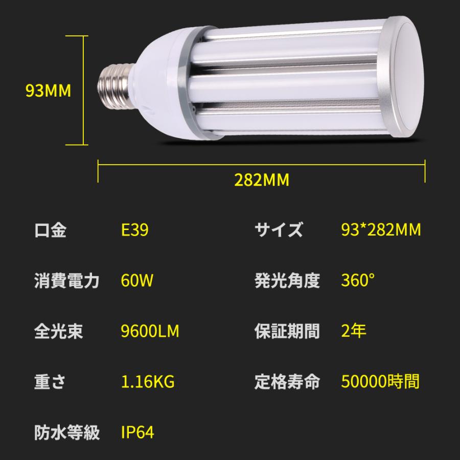 【2年保証】400W水銀灯交換用コーン型LED 60W E39 9600lm明るさ 400w水銀ランプほぼ同じ IP64防水 LEDコーンライト LED水銀ランプ 密閉型器具対応｜nekonekoneko｜03