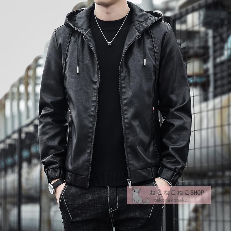 ライダースジャケット メンズ レザージャケット 革ジャン アウター 秋服 ブルゾン ジャケット バイクウェア カジュアル 男性 フード付き 大きいサイズ おしゃれ Niu 2705 ねこねこねこshop 通販 Yahoo ショッピング