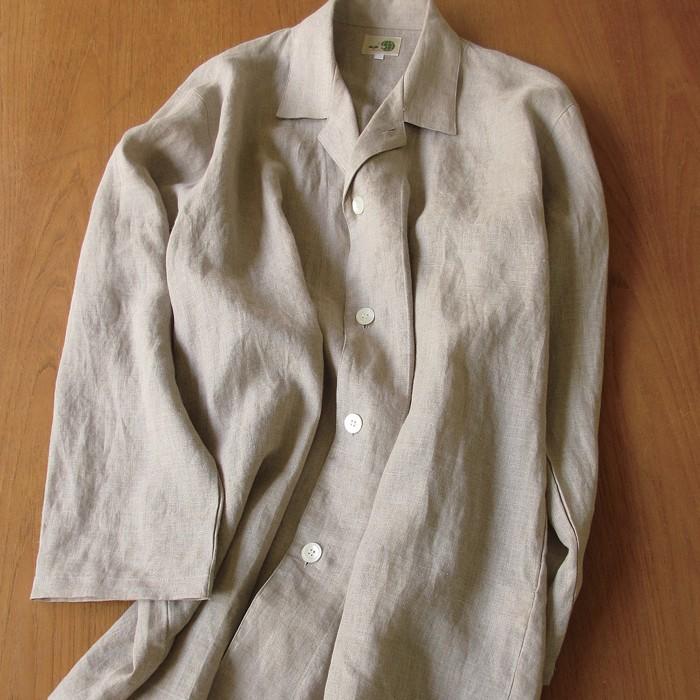 送料無料 パジャマ 夏 前開き 麻100％ 長そで 長ズボン 日本製 生成