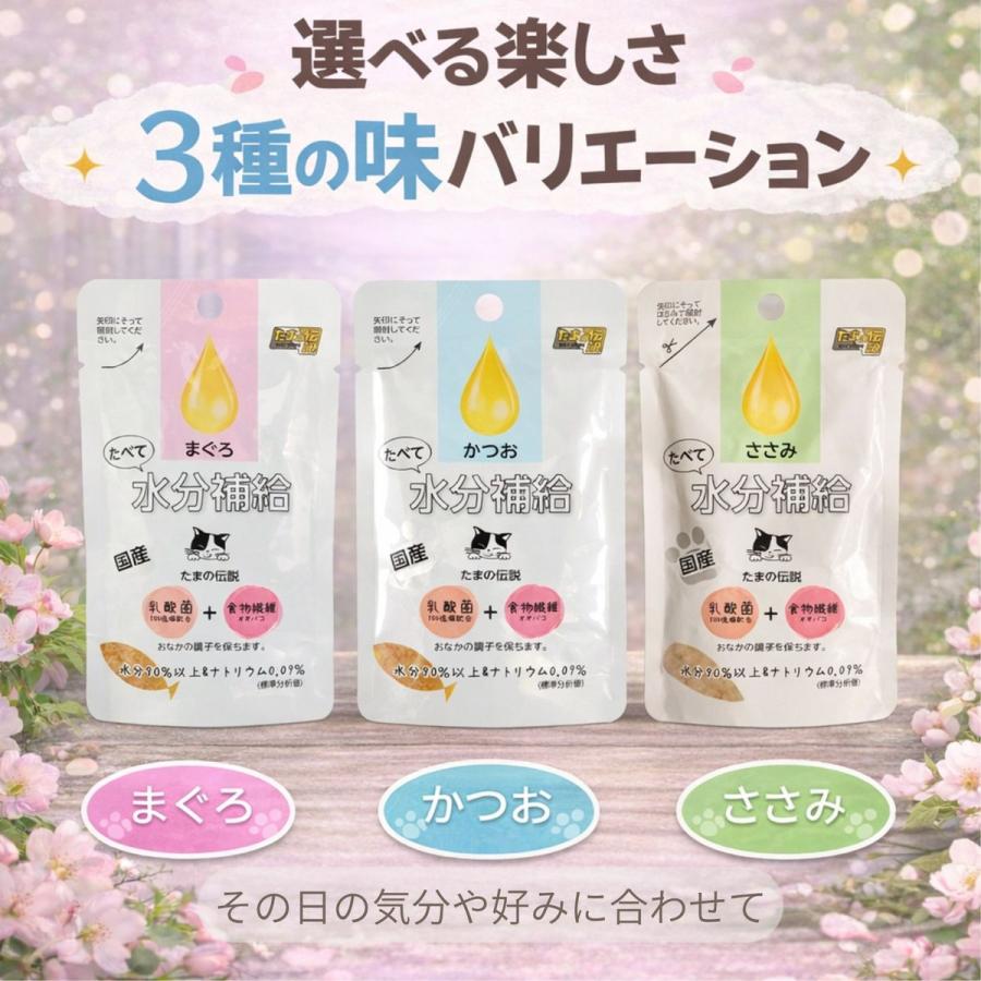たまの伝説 たべて 水分補給 まぐろ かつお ささみ パウチ 30g 3種類