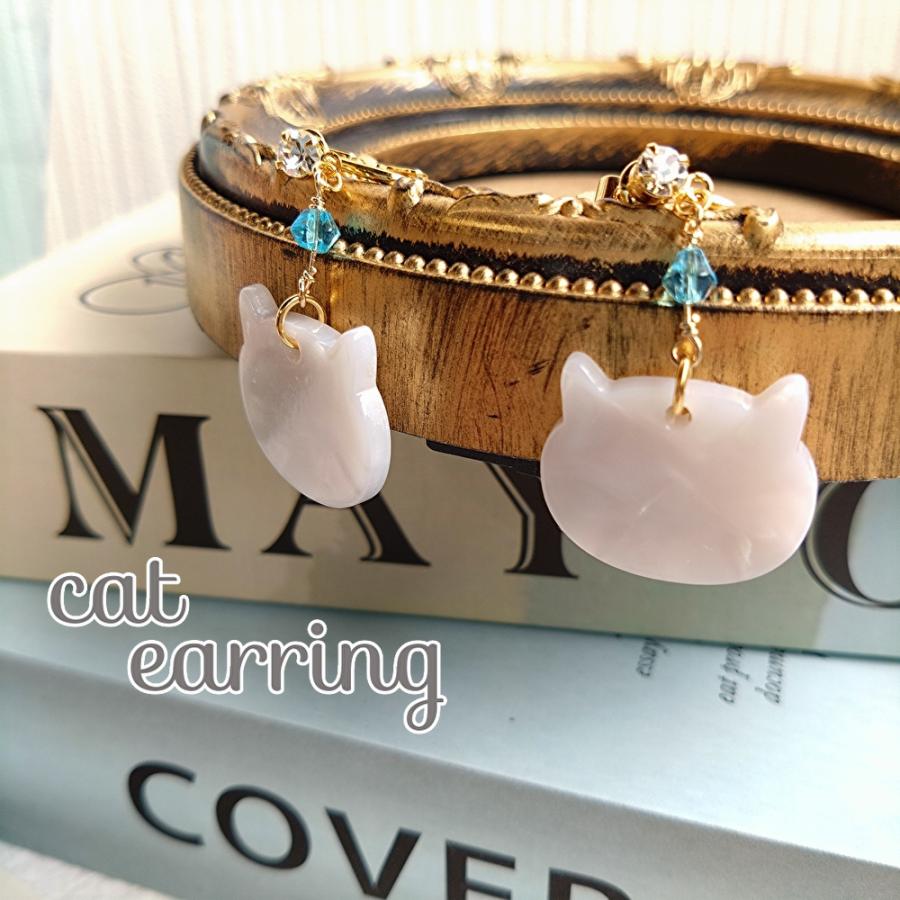 イヤリング ねこ ネコ 猫 猫雑貨 猫型 ラインストーン クリスタル