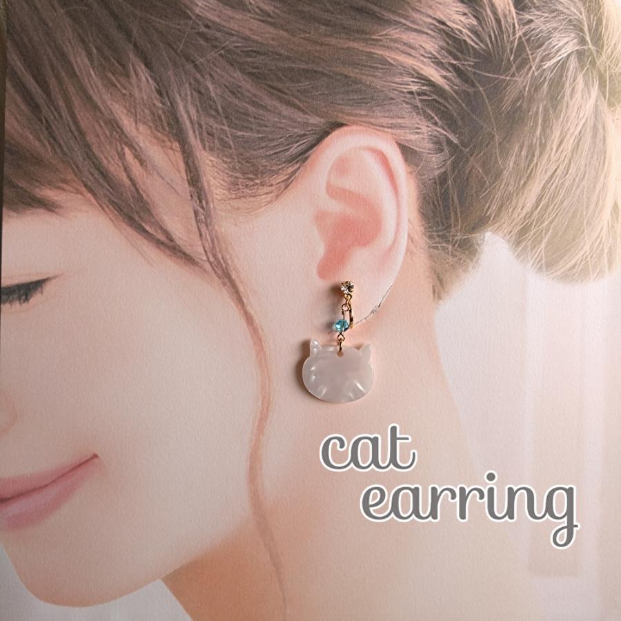 イヤリング ねこ ネコ 猫 猫雑貨 猫型 ラインストーン クリスタル