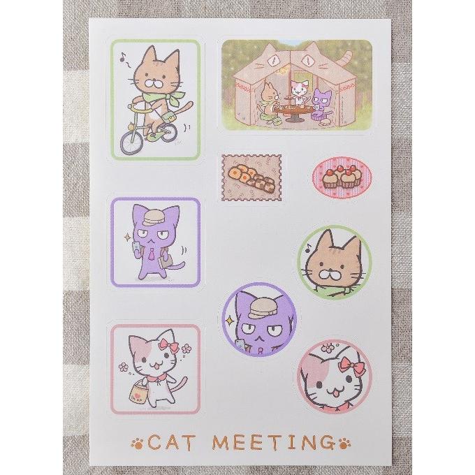 猫の手さきオリジナル　CAT MEETING　キャラクターシール｜nekote-shop