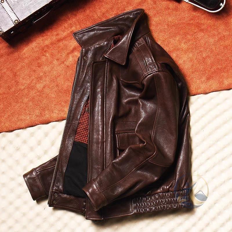 上質な山羊革 フライトジャケット レトロ オイルワックス加工 本革のライダ 感動人生 ースジャケット ビッグサイズ ショート丈 メンズアウター 家庭用 業務