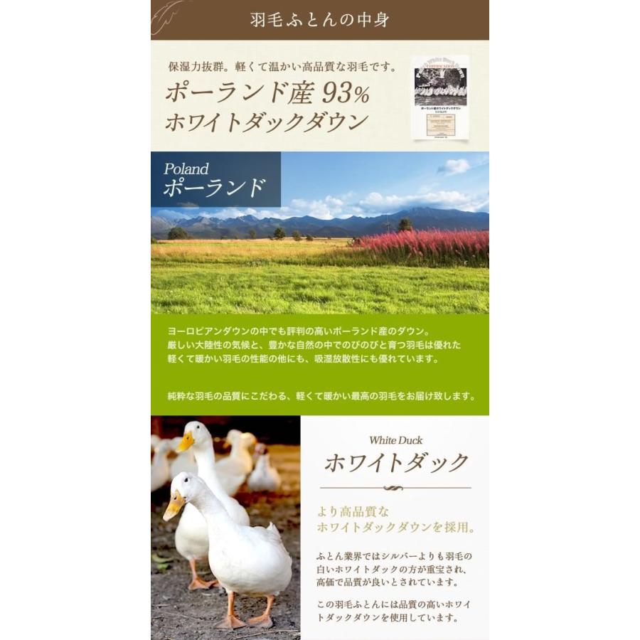 羽毛合掛布団 ポーランド産370dp セミダブルロング 綿100% ホワイトダック 93% 立体キルト日本製_4