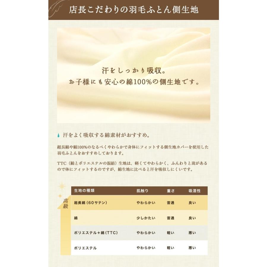 羽毛合掛布団 ポーランド産370dp セミダブルロング 綿100% ホワイトダック 93% 立体キルト日本製_9