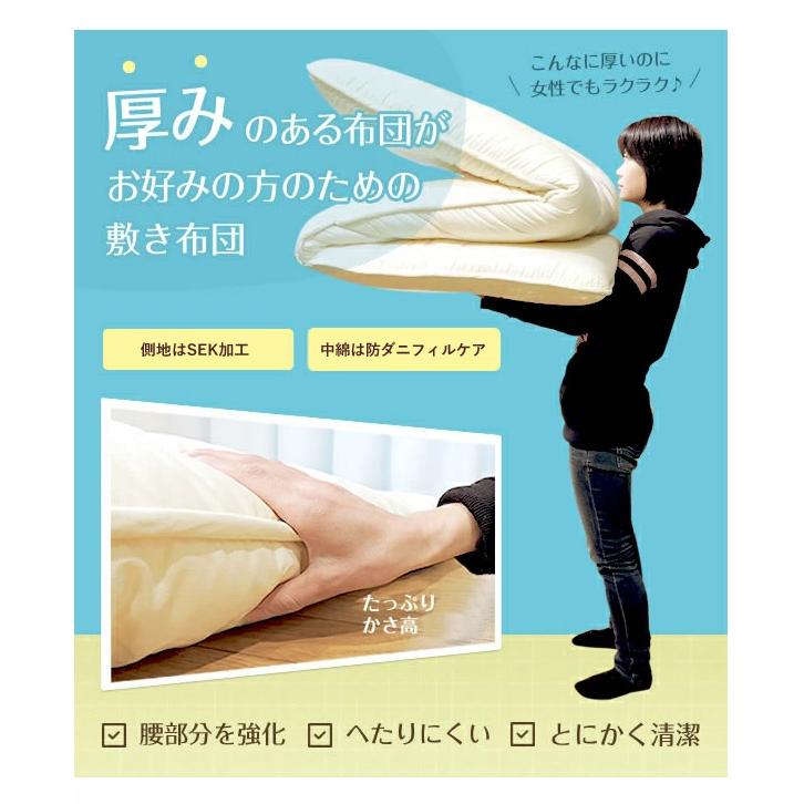 TEIJIN - 敷布団 日本製 三層敷き布団 第一人者 抗菌 防臭 防壁蝨目 胴回り一元管理 蒸れにくい 固芯入 ふとん 帝人 寝具