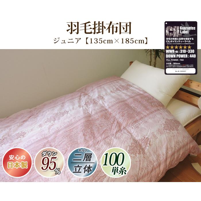 羽毛布団 ポーランド産 440dp ジュニア 綿100% マザーグース 95% 二層  