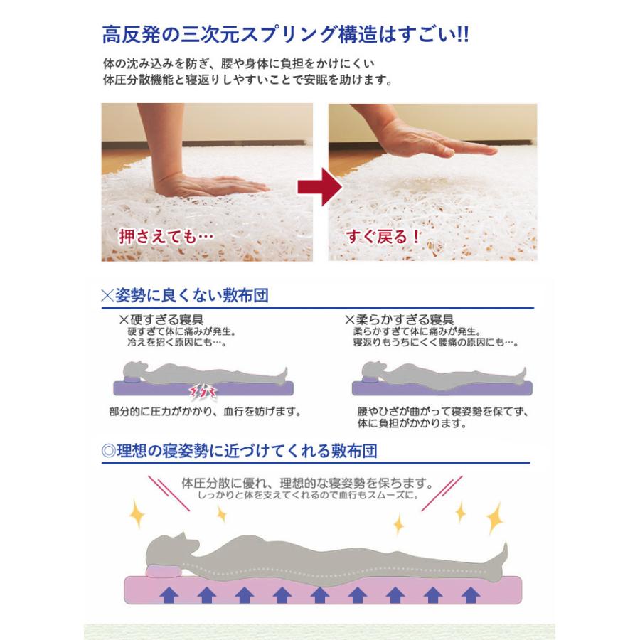 マットレス 三つ折り ジュニア エアロ 厚さ6cm 高反発 マット 高密度 洗える 体圧分散 硬質 敷パッド 日本製 敷布団 寝具 眠り姫 送料無料|nemurihime|08