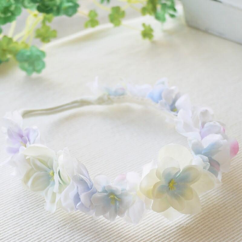 新品 花冠ヘアバンド ミルキーブルーのフォンダンアナベル ヘアバンド 赤ちゃん ヘアアクセサリー 花 子供用 キッズ ティアラ フォーマル フラワー 花かんむり
