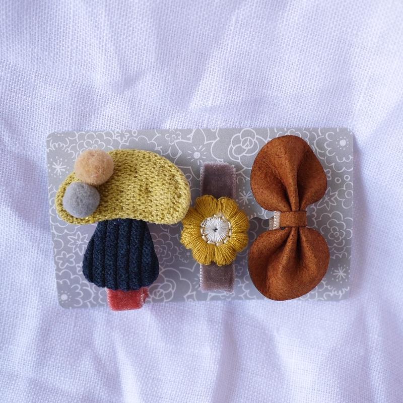 赤ちゃん 前髪 ヘアアクセサリー 3本セット きのことスエードリボンの