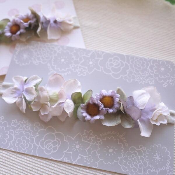 キッズ ベビー ヘアバンド 花かんむり くすみラベンダーハイド