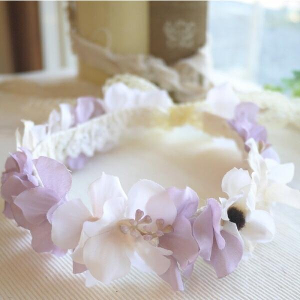 キッズ ベビー 花かんむり くすみピンクコスモスとライラックミルキー 
