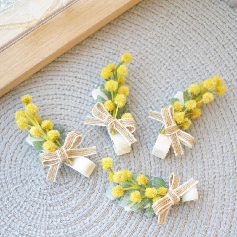 キッズ ヘアクリップ ヘアアクセサリー ミモザ・ジュートリボン キッズ  