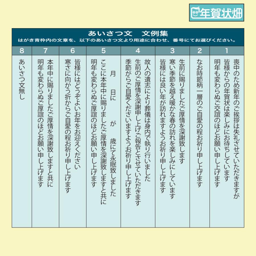 喪中はがき印刷 普通郵便はがき 10枚から 必要な枚数をお選びください 年賀欠礼 差出人印刷 官製はがき 選べる挨拶文【M-04】｜nenga-hatake｜17