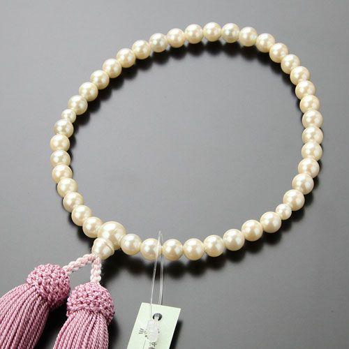 数珠 女性用 貝パール 頭付房（灰桜房） 数珠袋付き（桃色）｜nenjyu｜02
