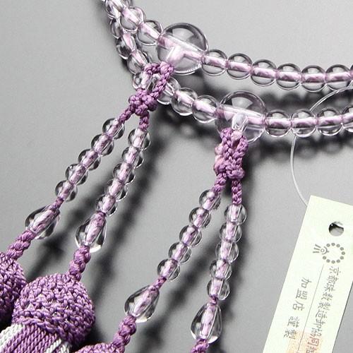 数珠 女性用 二連 八宗派兼用 8寸 ローズアメジスト 正絹2色房 数珠袋付き | 数珠 パワーストーン はな花 | 01