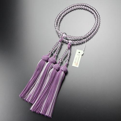 数珠 女性用 二連 八宗派兼用 8寸 ローズアメジスト 正絹2色房 数珠袋付き | 数珠 パワーストーン はな花 | 03