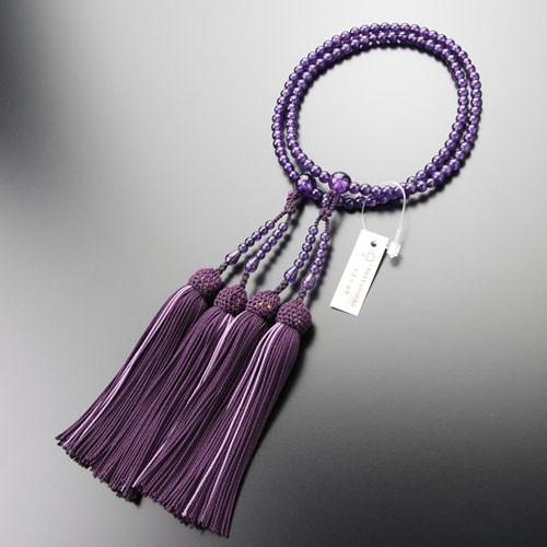 八宗派兼用 数珠 女性用 8寸 5A´ 紫水晶 正絹2色房 | 数珠 パワーストーン はな花 | 03