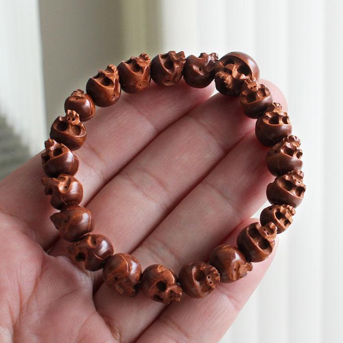 数珠 パワーストーン はな花 数珠ブレスレット 髑髏彫り 柘植 腕輪念珠