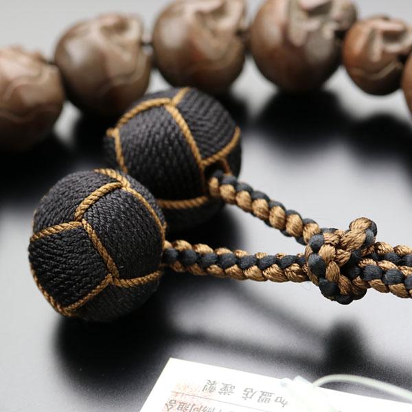 数珠 男性用 18玉 髑髏彫り 柘植 正絹2色梵天房 数珠袋付き_4