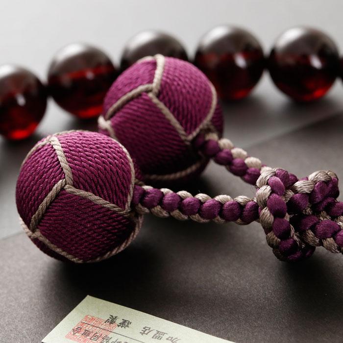 数珠 男性用 20玉 チェリー琥珀 正絹製・2色梵天房 数珠袋付き_4