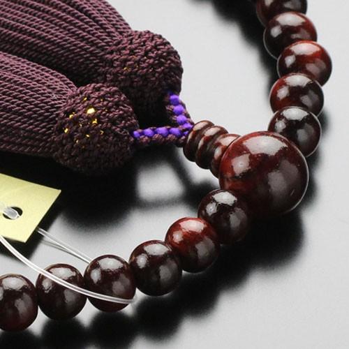 数珠 女性用 約7×8ミリ 紫檀(艶有り) 正絹房 数珠袋付き（紫色 