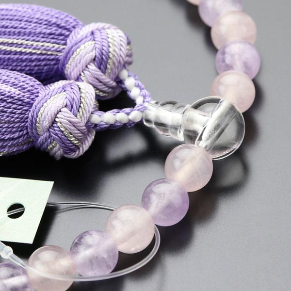 数珠 女性用 約7ミリ ローズクォーツ 藤雲石 交互 本水晶 銀花かがり房 数珠袋付き | 数珠 パワーストーン はな花 | 02